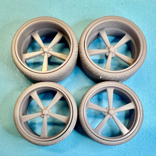 3 Intro Rally Custom Wheels and Tires Set 1/24 1/25