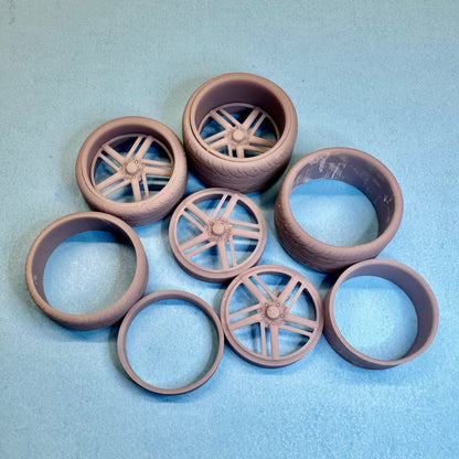 2 Raceline Sidewinder Custom Wheels and Tires Set 1/24 1/25