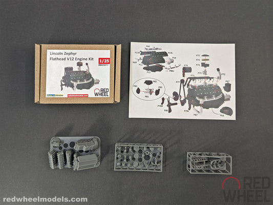 Lincoln Zephyr Flathead V12 Engine Kit 1/25 by Red Wheel Models