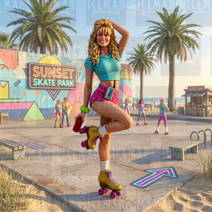 1980s Roller Skating Girl Figure for Display or Diorama 1/24 1/25